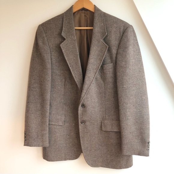 VNTG Levis WOOL Blazer Sport Dress Coat Jacket Two Button Brown Tweed 40R - Picture 3 of 15